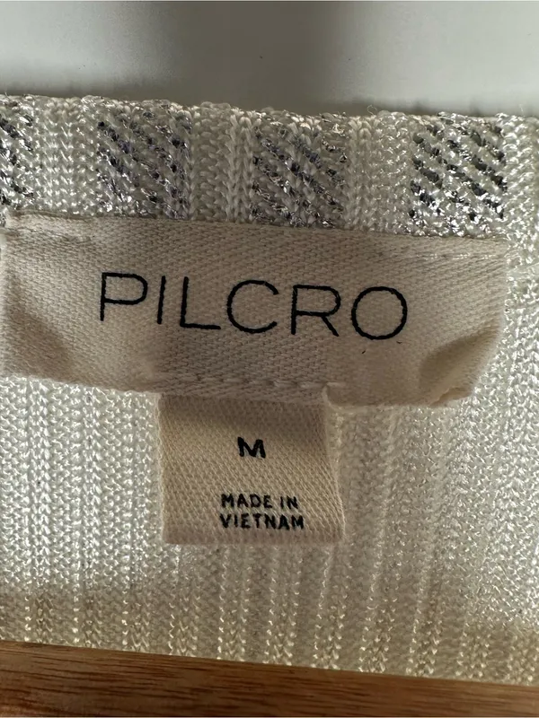 Pilcro Anthropologie Andie Silver Shimmer Ribbed Cardigan Sweater Size M - Image 4