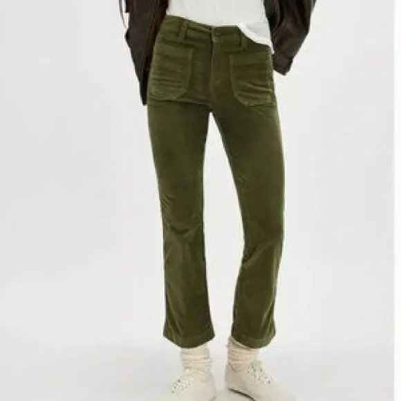 Free People High Time Velvet Kick Flare Pants Olive Army Green‎ size 8 - Image 2