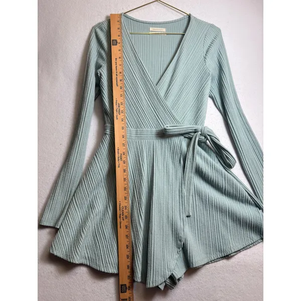 Urban Outfitters Ribbed Long Sleeve Wrap Romper Sage Green Small - Image 11