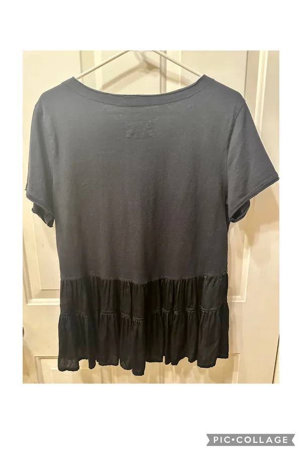 Maeve Anthropologie Top Black Ruffle Louisa Tiered Tee Small - Image 6