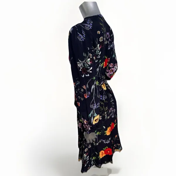 Amour Vert Washable Silk Elma Provence Floral Wrap Long Sleeve Midi Dress M - Image 11