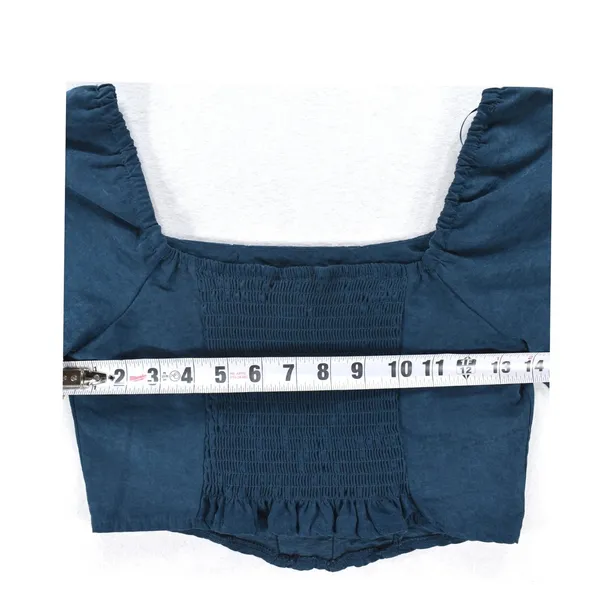 Kirious Los Angeles Teal Corset Crop Top Long Puff Sleeve Smocked Back Small - Image 6