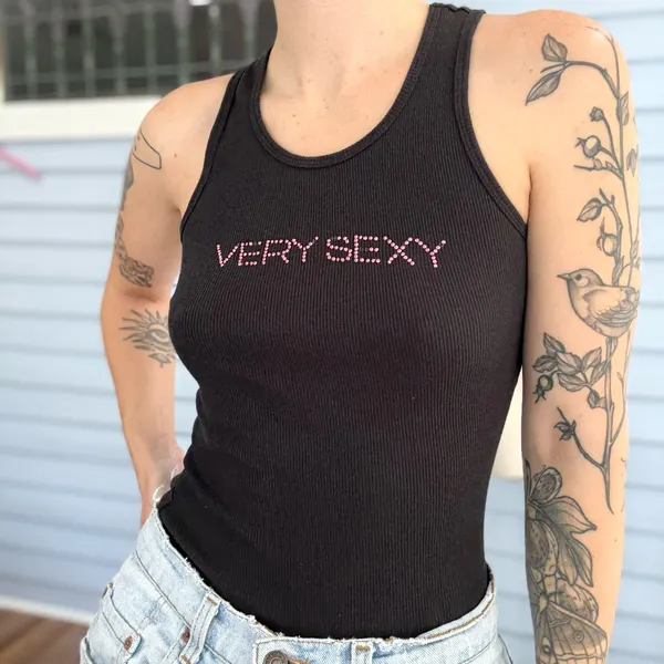 Vintage Y2K Victoria’s Secret Very Sexy Rhinestone Ribbed Tank Top - Image 2