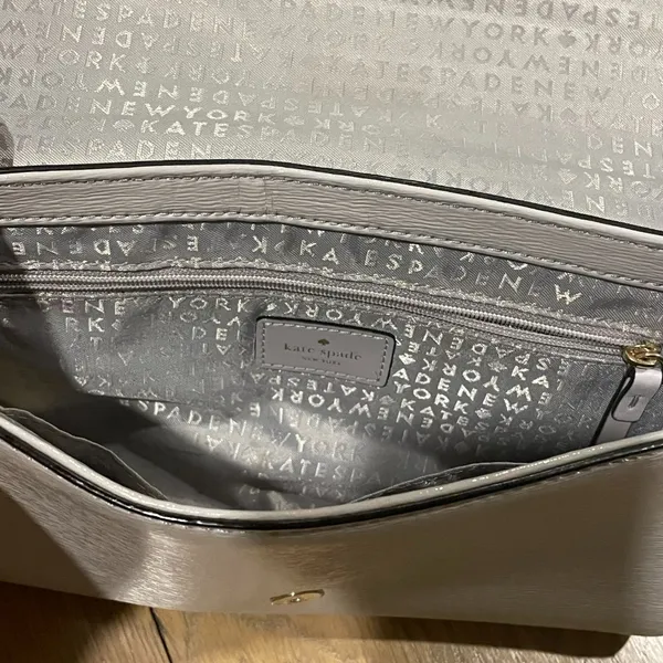 Kate Spade Coated Leather Crossbody Purse / Chain Shoulder Bag, Gray/Purple - Image 13
