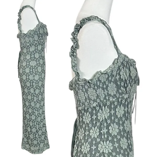 Free People Ethereal Dainty Romantic Lucinda Lace Midi Dress Lilypad Jade Small - Image 6