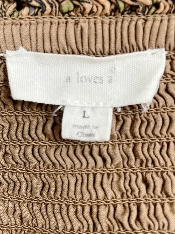 A Loves A Brown Floral Smocked Puff Sleeve Tiered Midi Dress Large Cottagecore - Image 8