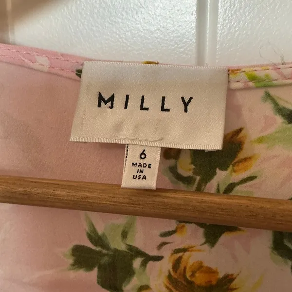 Milly Audrey Dress in Petal Silk Wrap Mini Dress W6 Pink/Green - Image 2