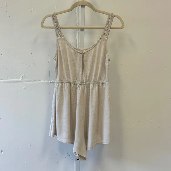 Princess Polly Oatmeal Beige Linen Blend Romper Sleeveless Braided Straps Size 4 - Image 2