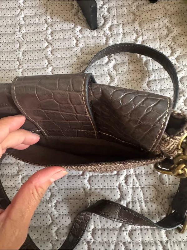 Vintage Chaps Brown and Tan Crossbody Saddle Bag with Gold-Tone Lock - Image 5
