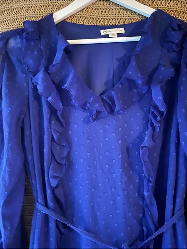 Cato Royal Blue Ruffle Long-Sleeve Tie-Waist Dress - Image 3