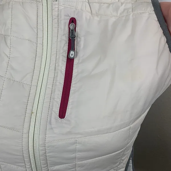 Smartwool Quilted Puffer Vest Full Zip Sz S Merino Wool White Gray *Flaws - Image 3