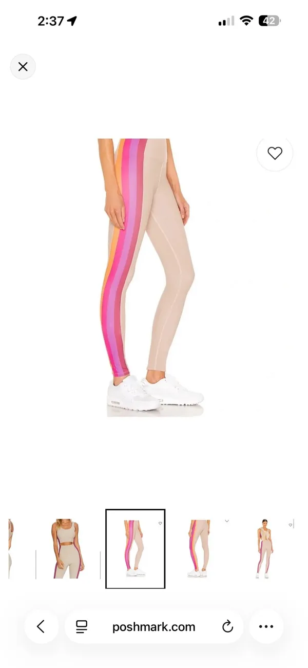 Tan ribbed neon stripe legging beach riot active set - Image 4
