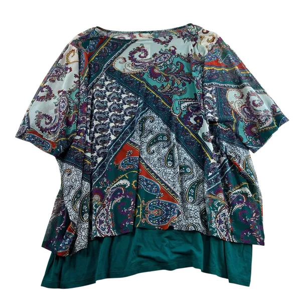 Chicos 3 US XL Overlay Tee Knit Top Multicolor Paisley 3/4 Sleeve Boho Layered‎ - Image 2