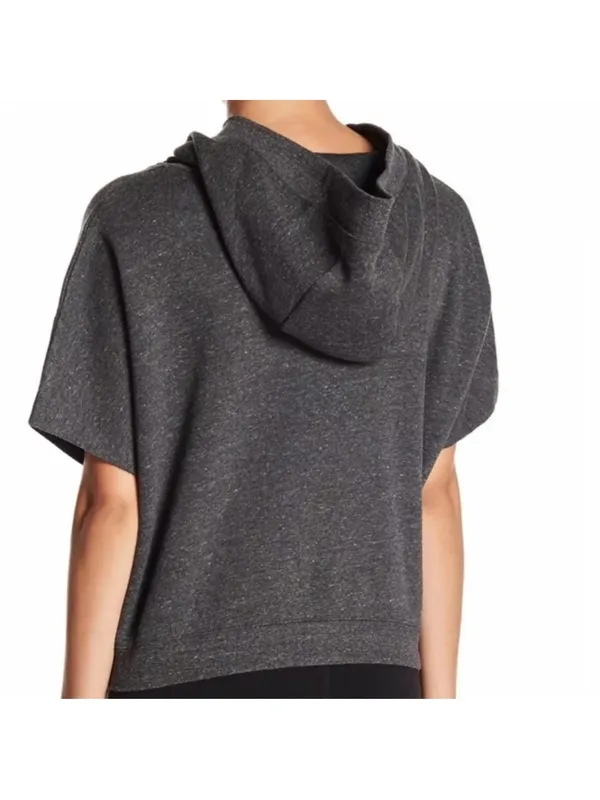 ALO Yoga Realm Charcoal Short-Sleeve Hoodie Pullover- Large - Image 2
