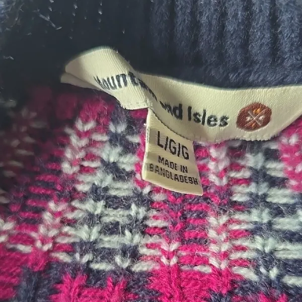 Mountain and Isles Pico Fair Isle‎ Sweater Pink Blue Crew-neck Women's Large - Image 3