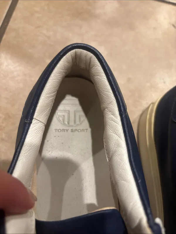 Tory Burch Tory Sport Navy Ruffle Leather Lace Up Sneakers - Image 3