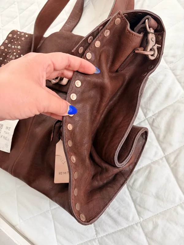 Free People We The Free Shay Brown Leather Studded Tote Bag Boho Western Crossbody SOLD OUT - Image 6