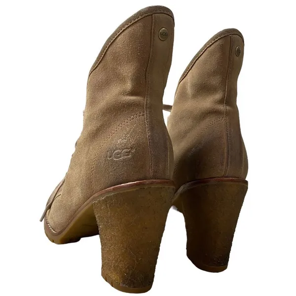 UGG Authentic Calynda Tan Mid Ankle Lace Up High Heel Boots Genuine Leather - Image 7