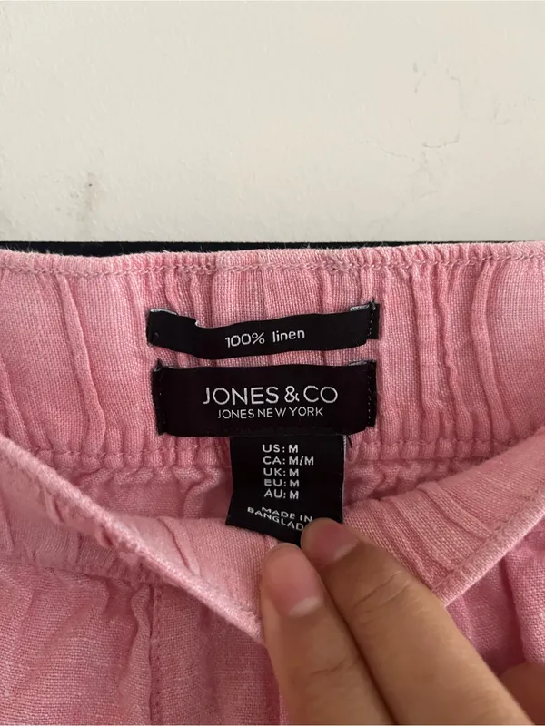 Jones New York Pink 100% Linen Straight Leg Pants Medium Pink Coastal Beach - Image 3