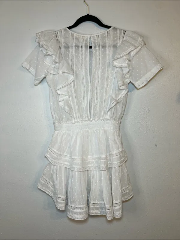 LoveShackFancy Natasha Heritage Mini Dress White Ruffled Eyelet Mini Skirt - Image 4