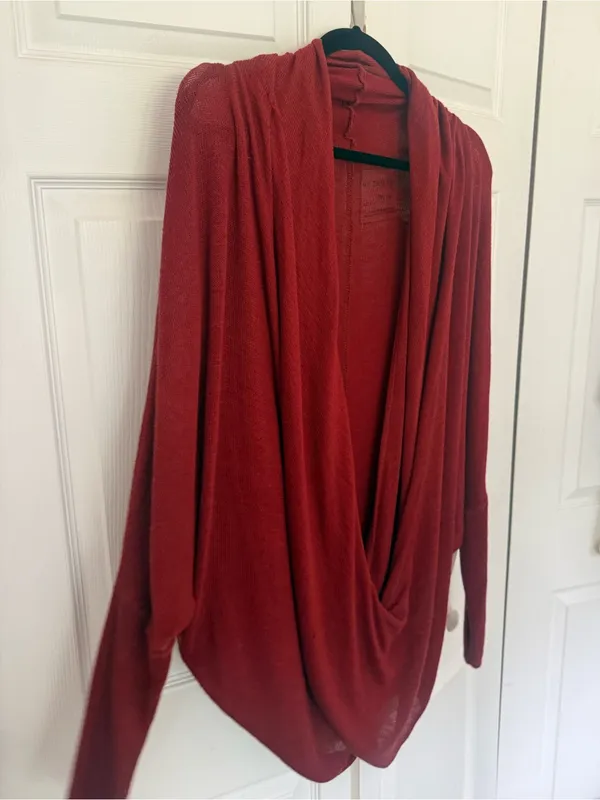 NWT Free People Sheila Hacci Top Mahogany Combo Dark Red Wrap Top Drapey Medium - Image 6