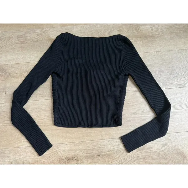 NWT Abercrombie & Fitch black ribbed twist-front cropped sweater stretch size S - Image 2