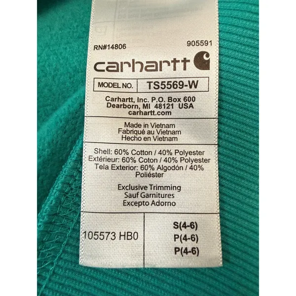 Carhartt Force Teal Hoodie Womens S Relaxed Fit Workwear Gorpcore TS5569 - Image 5
