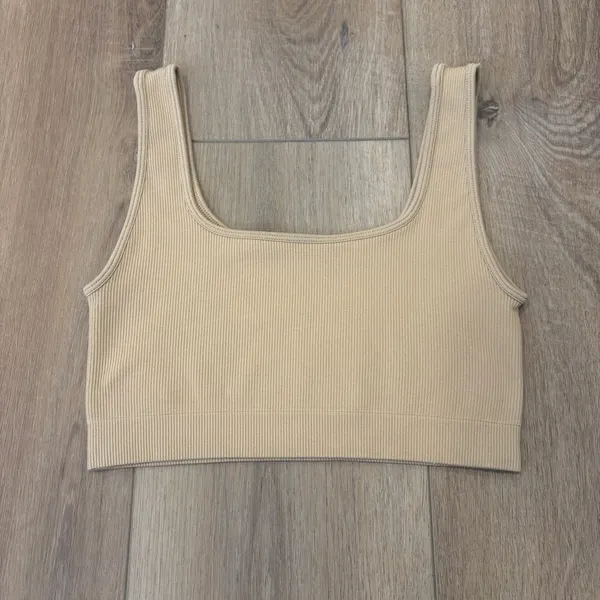 🌟Set Active🌟 X Revolve Box Cut Seamless Ribbed Sports Bra Nude Pampas Sz S - Image 6