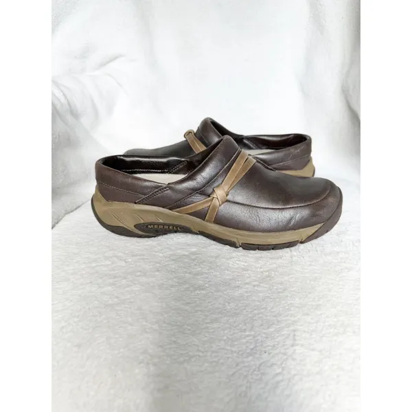 Womens shoes comfort flats slip clogs work merrell bracken 7.5 career brown tan - Image 7