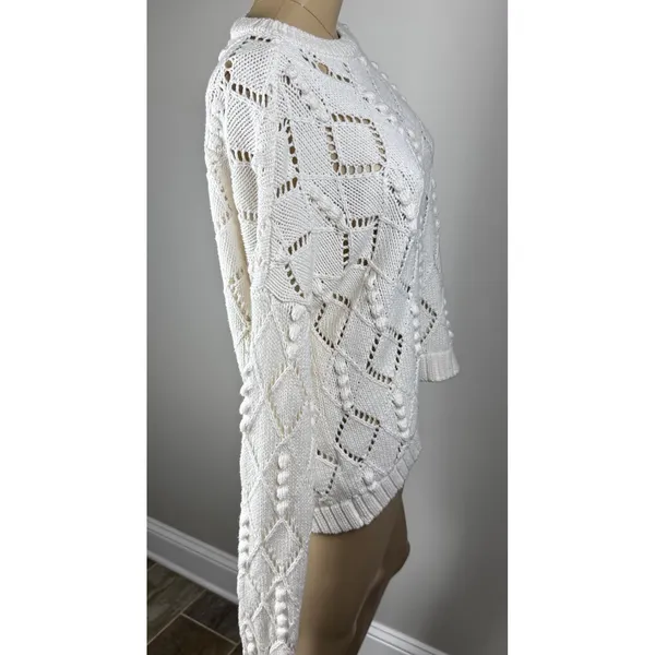 Ann Taylor LOFT‎ Bobble Sweater Womens Size Medium Ivory Diamond Open Knit - Image 4