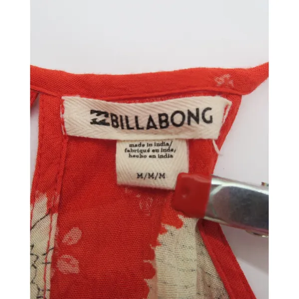 Billabong Red Crane Print Halter Mini Dress Women Medium Keyhole Neck Tie Waist‎ - Image 2