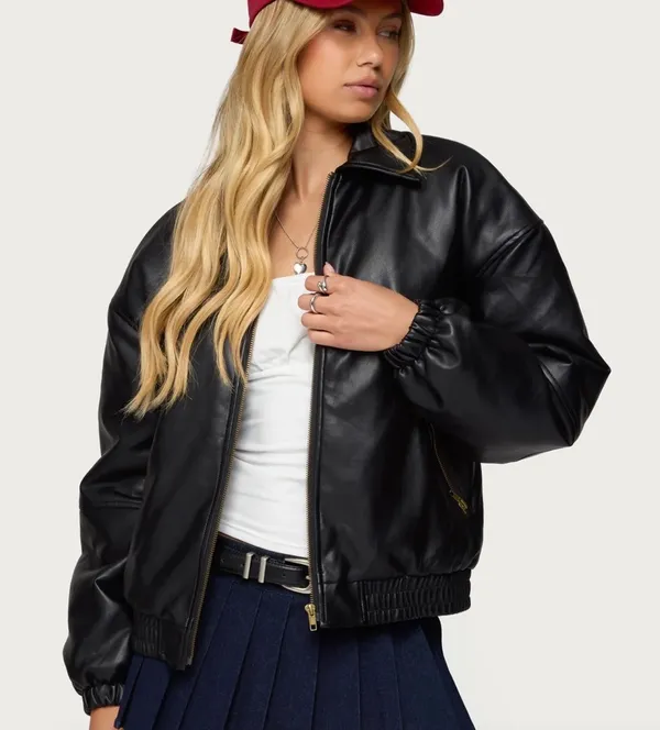 Edikted Bomber Jacket Faux Leather Halley Black - Image 2