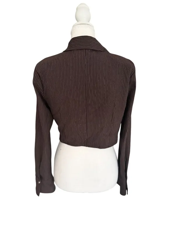 ZARA Brown Pinstripe Button Down Top Size M NEW NWT - Image 2