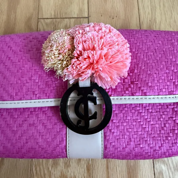 Juicy Couture Woven Clutch Purse with Pom Pom Accent Party Bag‎ - Image 2