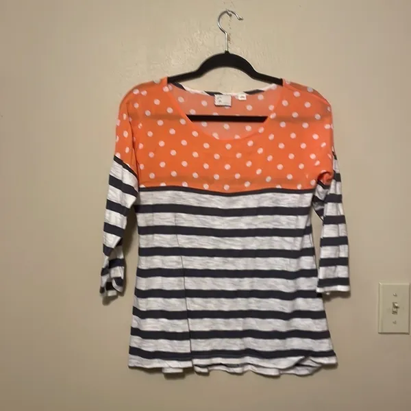 Postmark‎ Anthropologie Polka Dot Striped Blouse Size Small - Image 2