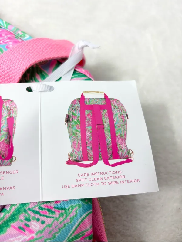 Lilly Pulitzer Cooler Backpack / Crossbody Pink & Green Floral Backpack Tote NEW - Image 3