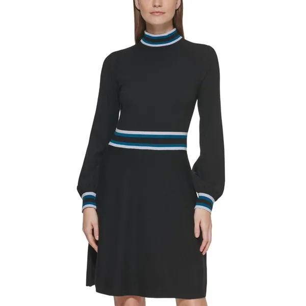 Vince Camuto Womens Knit Sweater Mock-Neck Fit & Flare Dress VC1M2437 Black S - Image 6