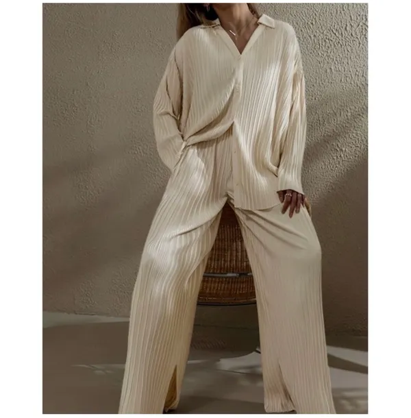 Commence Cream Pleated Plisse Button Down Shirt Long Sleeve Blouse Size M NEW - Image 2