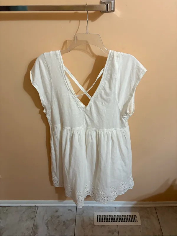 NWT Daily Practice Anthropologie White B-Neck Eyelet Trim Babydoll Dress - Image 5
