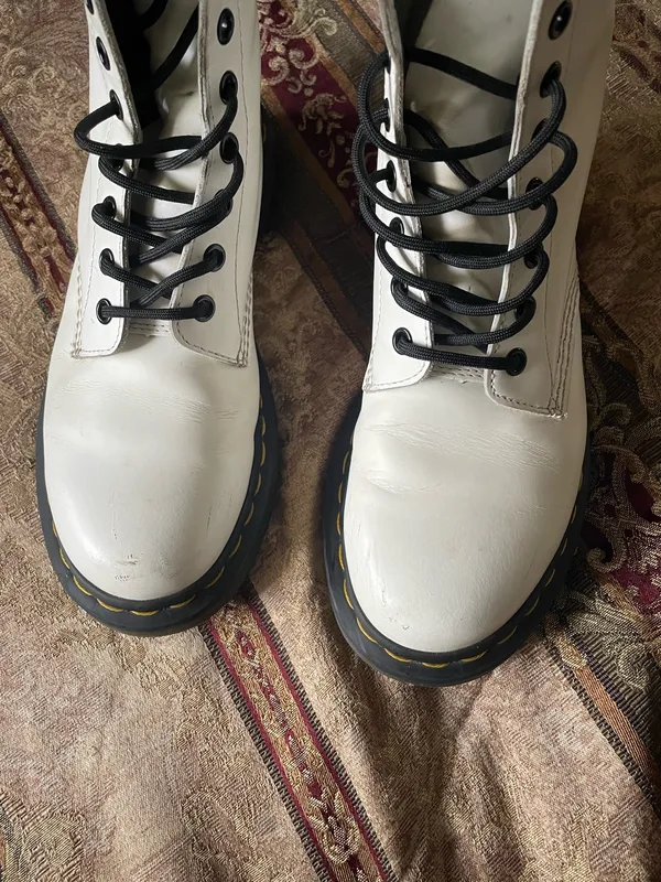Dr. Martens White Combat Boots with Black Laces  - Image 5