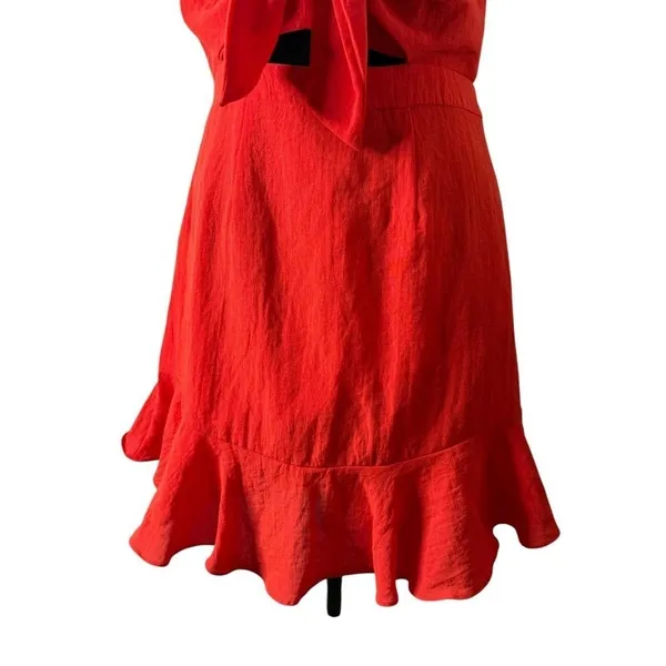 Red Ruffle Mini Dress Cutout Tie Front Size M Party Flirty Bachelorette Cocktail - Image 6