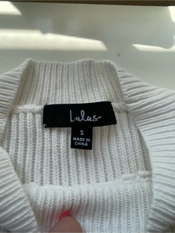 Lulu's White Ribbed Cropped Crewneck Sweater - Image 4