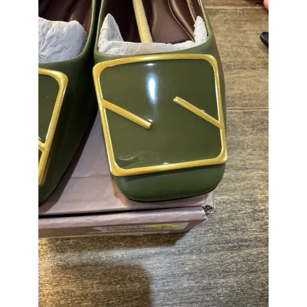 Sarto Flex Amaya 3 Square Toe Ballet‎ Flats Army Leather Size 7.5 Old Money Prep - Image 4