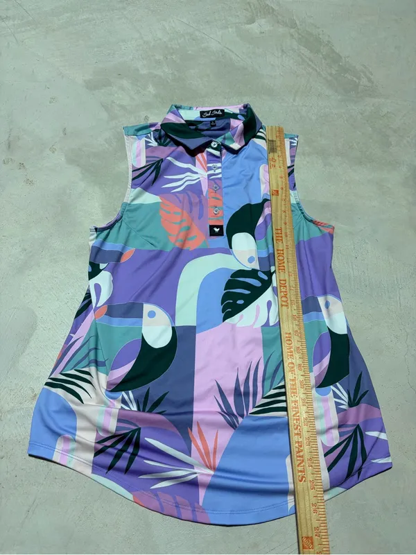 Bad Birdie Tropical Sleeveless Polo Lavender & Mint large - Image 3