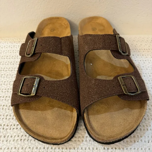Women’s Flats Sandals–Adjustable Buckle Slip-On Comfort Slides with Cork Footbed - Image 4