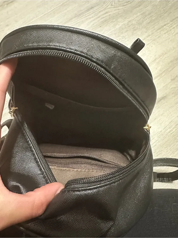 Mini Black Faux Leather Backpack with Cat Charm - Image 3