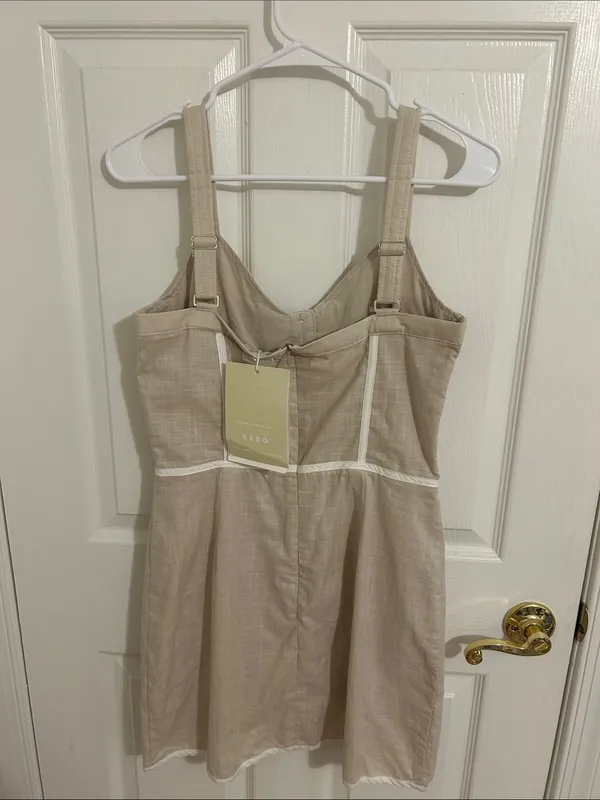 Sabo Skirt Oana Layered Button Front Dress NWT Size Medium, USA 6 Cotton Neutral - Image 7