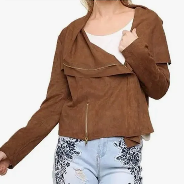 UMGEE Moto Zippered front boho faux suede lightweight Jacket size small - Image 2