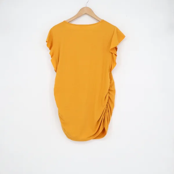 BHome Maternity Mustard Yellow Ruched Side Ruffle Cap Sleeve Top Medium - Image 4
