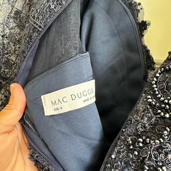 Mac Duggal 20391‎ Embellished Plunge Neck Bishop Sleeve Dress Sz 4 Midnight - Image 6